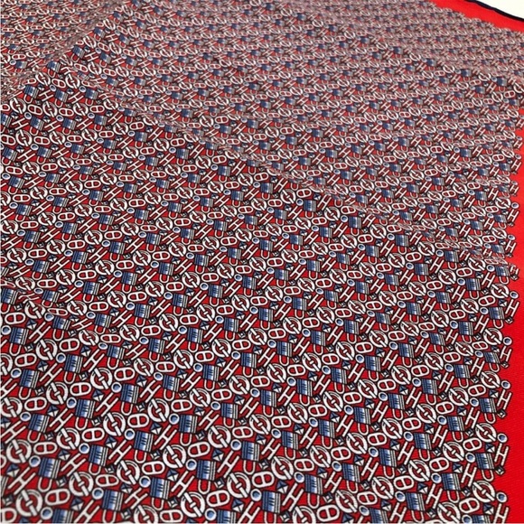 Hermes Red White Blue Print Carre Silk Scarf - Picture 10 of 12